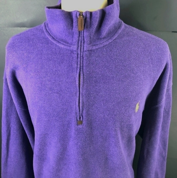 Polo Ralph Lauren Mens Purple 1/4 Zip Pullover Green Embroidered Logo Men Large - Picture 9 of 12